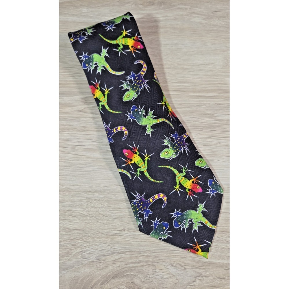 Addiction Silk Neck Tie Colorful Lizards